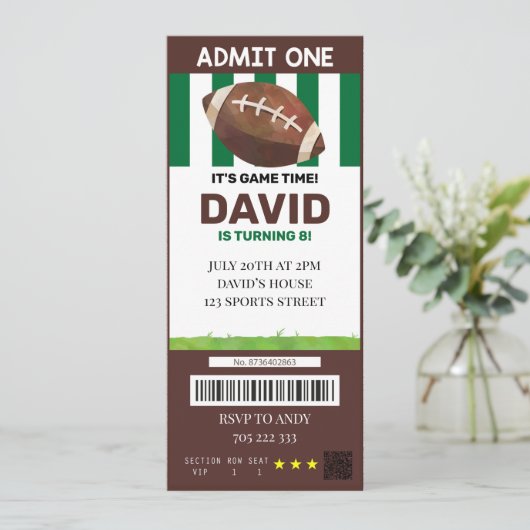 Football Ticket Birthday Boy sport Creative Kaart (Staand voorkant)
