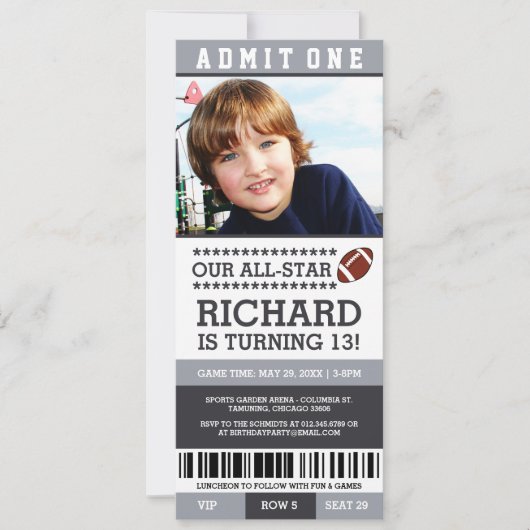 Football Ticket Birthday Invites Kaart (Voorkant)