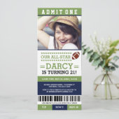 Football Ticket Birthday Invites Kaart (Staand voorkant)