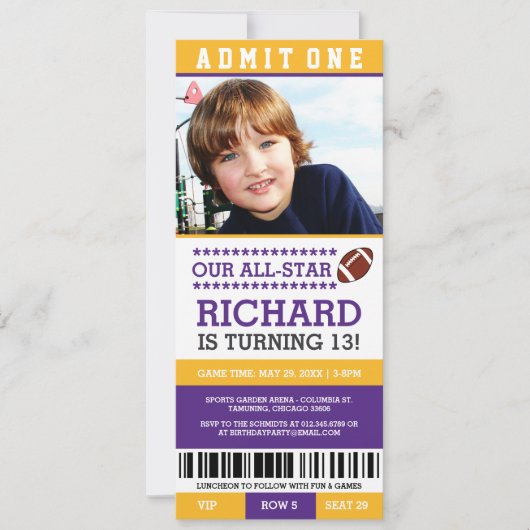 Football Ticket Birthday Invites Kaart (Voorkant)