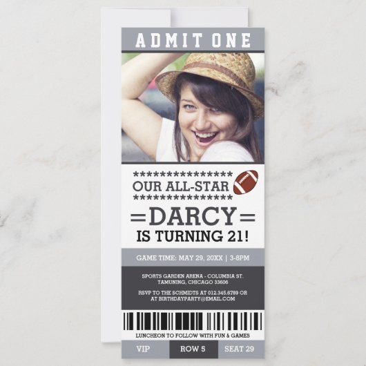 Football Ticket Birthday Invites Kaart (Voorkant)