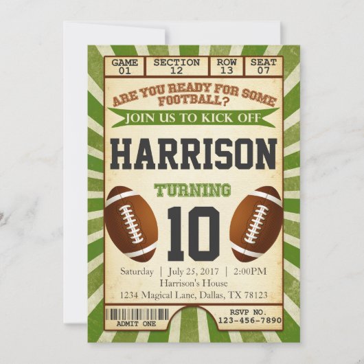 Football Ticket Birthday Party Uitnodiging (Voorkant)
