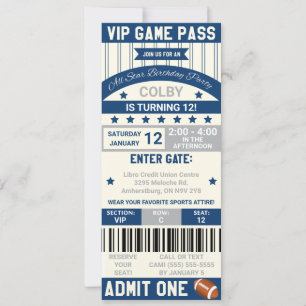 Football Ticket Birthday Uitnodiging