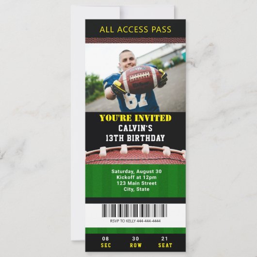 Football Ticket Birthday Uitnodiging (Voorkant)