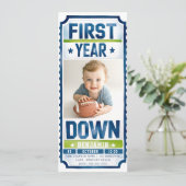 Football Ticket Boy Foto Blauw Groen 1e Verjaardag Kaart (Staand voorkant)