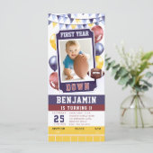 Football Ticket Bright Boy 1e verjaardag Uitnodigi (Staand voorkant)