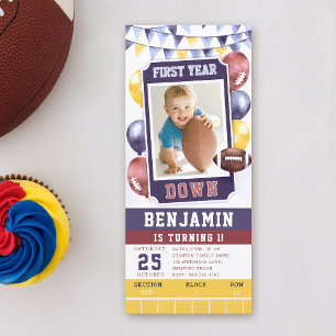 Football Ticket Bright Boy 1e verjaardag Uitnodigi