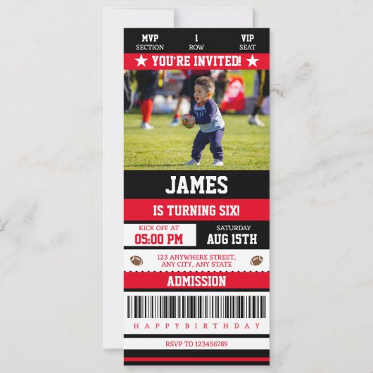 Football Ticket Elke ouderdag Foto Rood I Kaart (Voorkant)