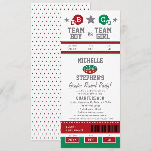 Football Ticket Gender onthulling Baby shower Kaart (Voorkant / Achterkant)