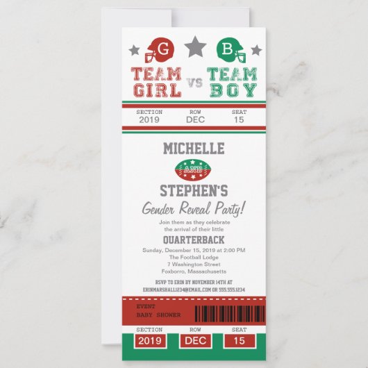 Football Ticket Gender onthulling Baby shower Kaart (Voorkant)