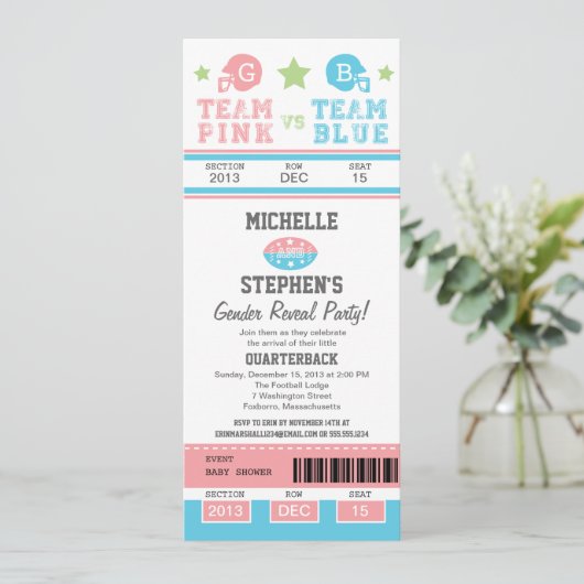 Football Ticket Gender onthulling Baby shower Kaart (Staand voorkant)