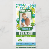 Football Ticket Green Boy 1e verjaardag Uitnodigin (Voorkant)