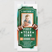 Football Ticket Green Photo Boy 1e verjaardag Kaart (Voorkant)