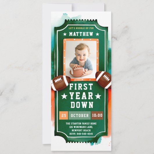 Football Ticket Green Photo Boy 1e verjaardag Kaart (Voorkant)
