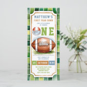 Football Ticket Groen Blauw 1e verjaardag Uitnodig (Staand voorkant)