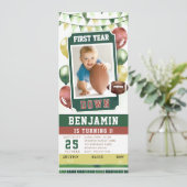 Football ticket Happy Boy 1e verjaardag uitnodigin Kaart (Staand voorkant)