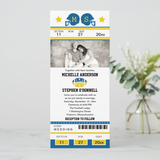 Football ticket huwelijksuitnodiging kaart (Staand voorkant)