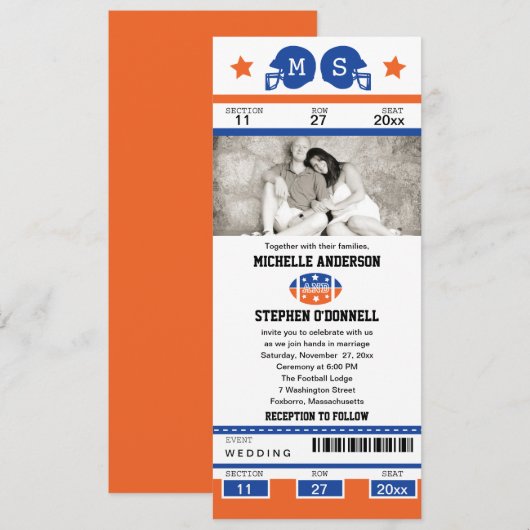 Football ticket huwelijksuitnodiging kaart (Voorkant / Achterkant)