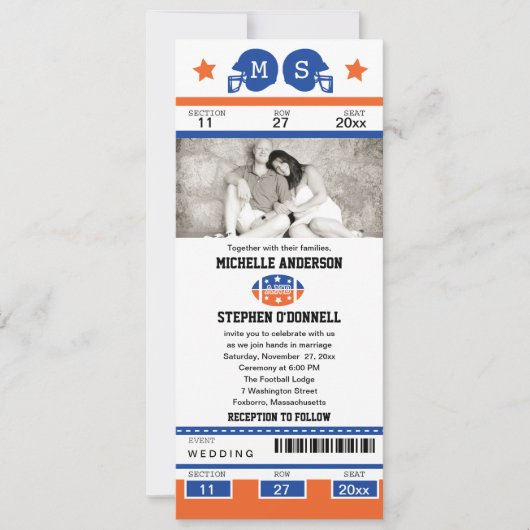 Football ticket huwelijksuitnodiging kaart (Voorkant)