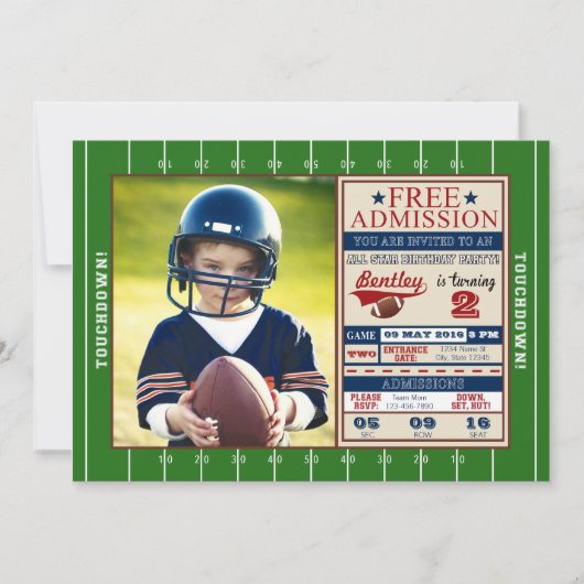 Football Ticket Photo Birthday Invitation Kaart (Voorkant)