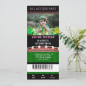 Football Ticket Pink Birthday Uitnodiging (Staand voorkant)