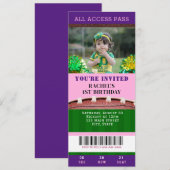 Football Ticket Pink & Paarse uitnodiging (Voorkant / Achterkant)