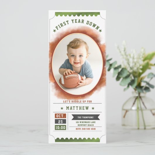 Football Ticket Sport Fun Photo Boy 1e verjaardag Kaart (Staand voorkant)