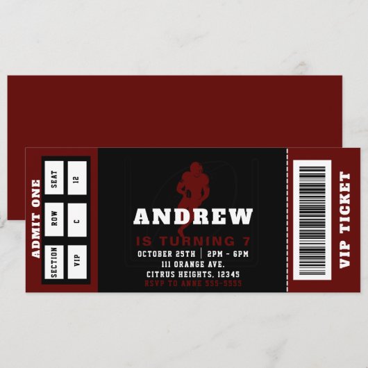 Football Ticket Verjaardagsfeestuitnodiging Kaart (Voorkant / Achterkant)