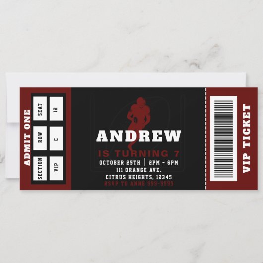 Football Ticket Verjaardagsfeestuitnodiging Kaart (Voorkant)