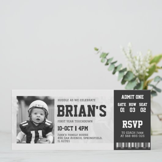 football ticket verjaardagsuitnodiging kaart (Staand voorkant)