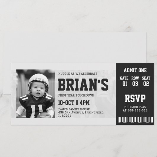 football ticket verjaardagsuitnodiging kaart (Voorkant / Achterkant)