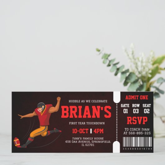 football ticket verjaardagsuitnodiging kaart (Staand voorkant)