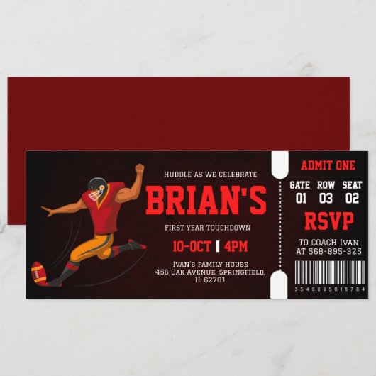 football ticket verjaardagsuitnodiging kaart (Voorkant / Achterkant)