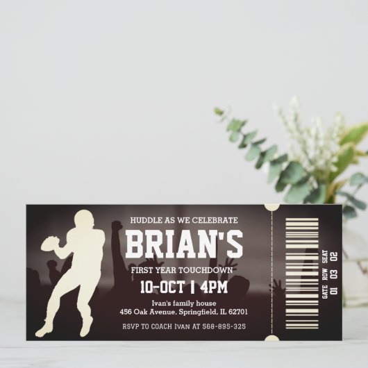 football ticket verjaardagsuitnodiging kaart (Staand voorkant)