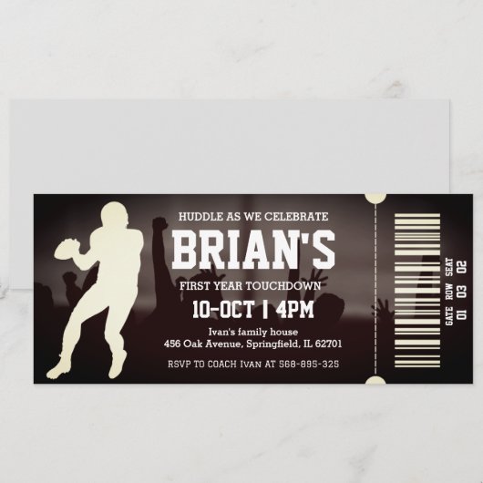 football ticket verjaardagsuitnodiging kaart (Voorkant / Achterkant)