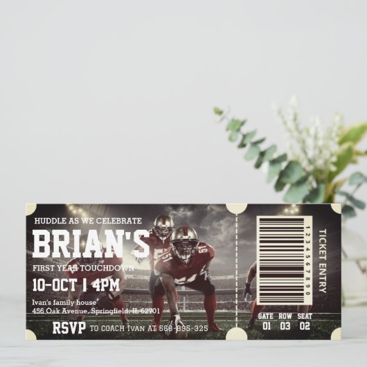 football ticket verjaardagsuitnodiging kaart (Staand voorkant)
