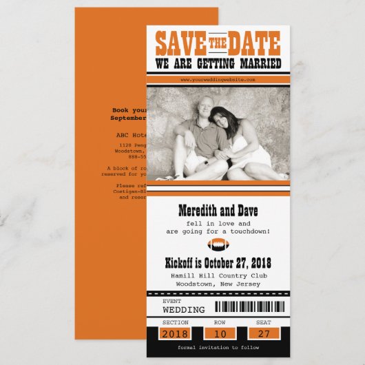 Football Ticket Wedding Save the Date (Voorkant / Achterkant)