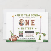 Football Touchdown Foto Schattige Boy 1e Verjaarda Kaart (Voorkant)