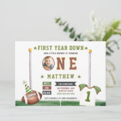 Football Touchdown Foto Schattige Boy 1e Verjaarda Kaart (Staand voorkant)