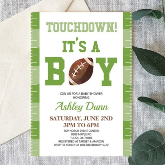 Football Touchdown Het is een Boy Green Baby showe Kaart