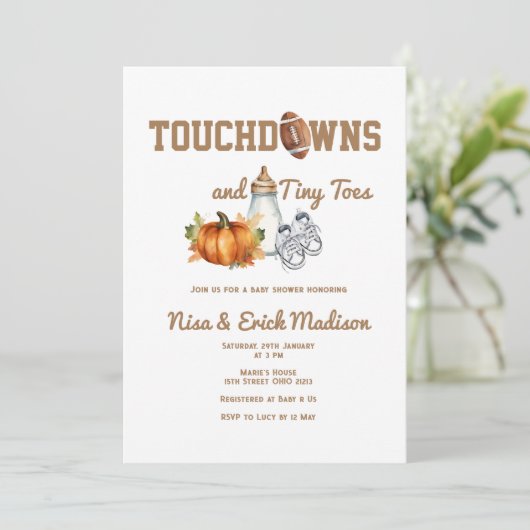 Football Touchdown Tiny Toes Herfst Baby shower Kaart (Staand voorkant)