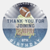 Football Touchdown Verjaardagsfeest Bedankt Ronde Sticker (Voorkant)