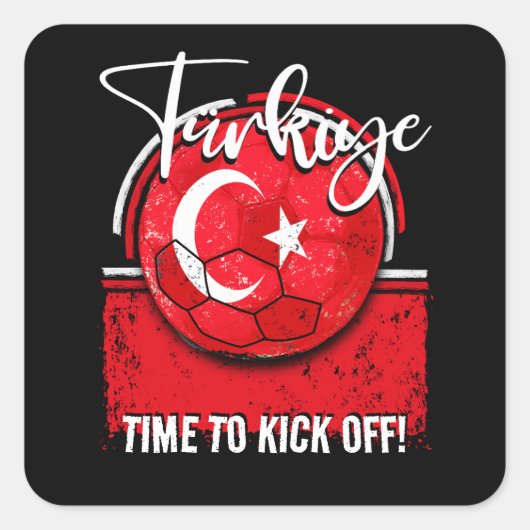 Football Türkiye vlag, Europees Turks voetbal Vierkante Sticker (Voorkant)