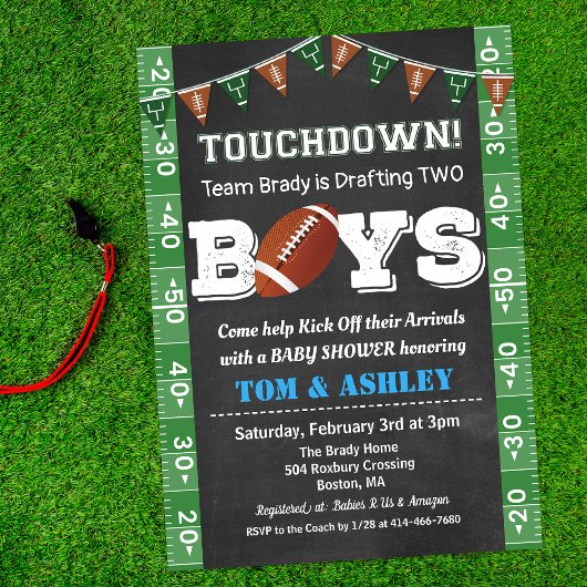 Football TWIN Baby Shower Chalkboard Invitation Kaart