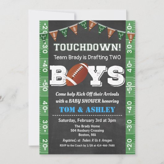 Football TWIN Baby Shower Chalkboard Invitation Kaart (Voorkant)
