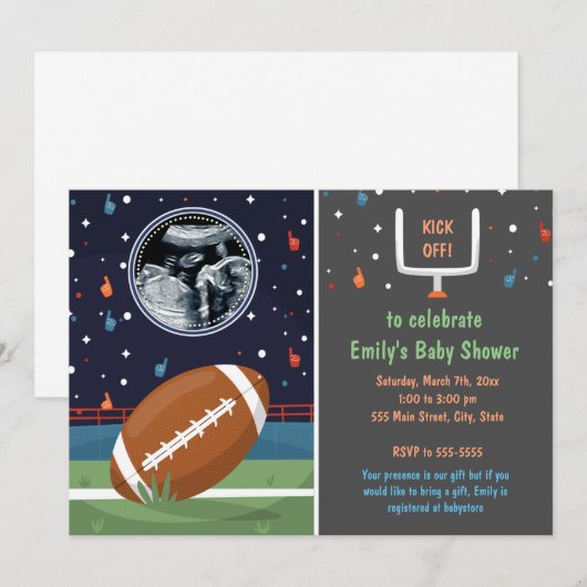 Football-uitnodiging met afbeelding jongen baby sh kaart (Voorkant / Achterkant)