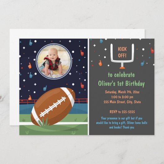 Football uitnodiging met afbeelding jongen verjaar (Voorkant / Achterkant)