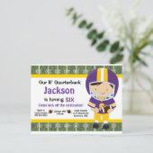 Football Uitnodiging - Paarse & Geel (Staand voorkant)