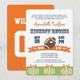 Football van de Oranje en Navy Birthday Party Invi Kaart