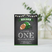Football van de sport van Chalkboard 1st Birthday Uitnodiging Briefkaart (Staand voorkant)